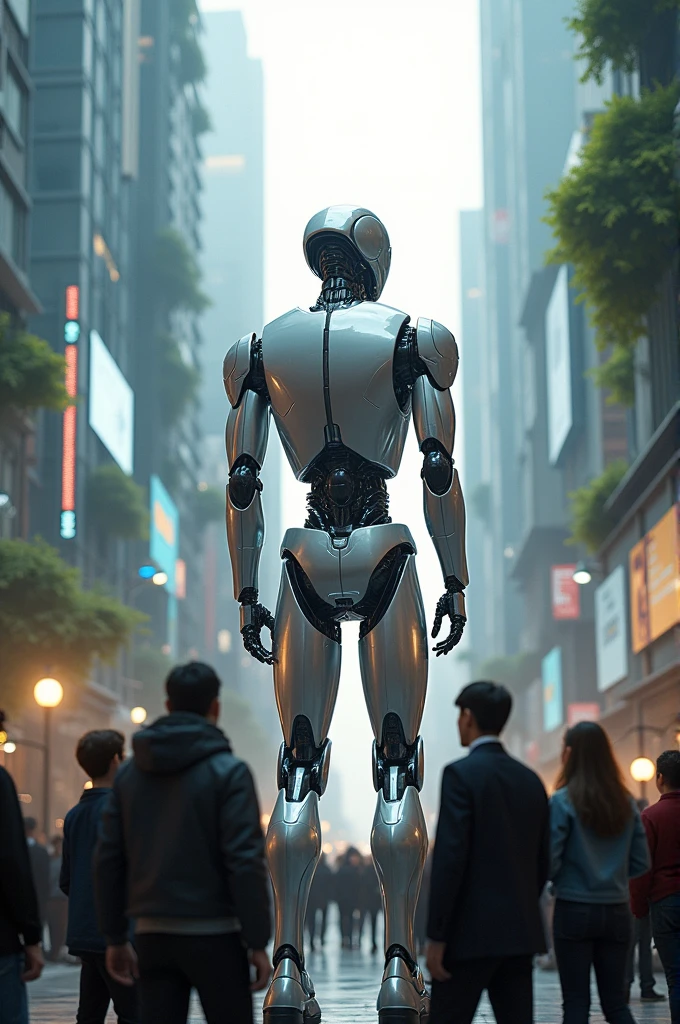 Woman's cyborg walking down the street in a crowd of people in the big city, defile show, high quality, best quality, absurdres, masterpiece, beautiful, intricate details, 1/2 body crop, slim body, beautiful figure, magnificent anatomy, (intricate details:1.12), HDR, (intricate details, hyper-detailing:1.15), (natural skin textures, hyper realisitc, soft light, Sharp:1.2)