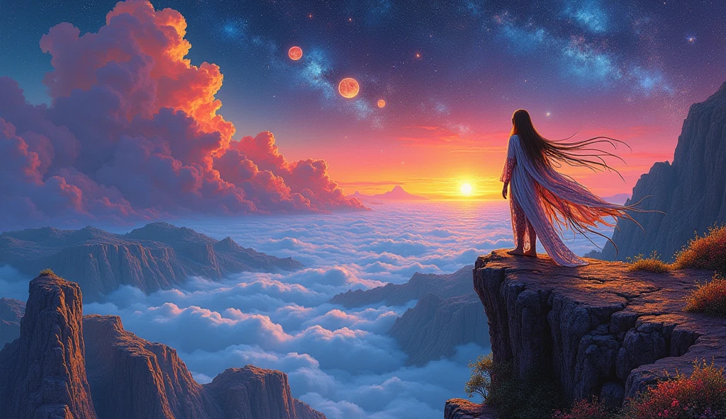 A painting by Roger Dean of a Stare at the horizon