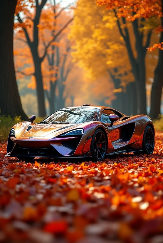 **Prompt:**
"Create a 4K wallpaper featuring a one-of-a-kind supercar, the only one of its kind in the world, parked amidst a vibrant autumn landscape. The car should exude a sense of danger and exclusivity, with a design that is both striking and unique compared to any other. Surround the car with a carpet of colorful autumn leaves, capturing the contrast between the car's sleek, futuristic aesthetics and the natural, earthy tones of the fall foliage. The composition should highlight the car as the focal point while emphasizing the richness and texture of the autumn scene."