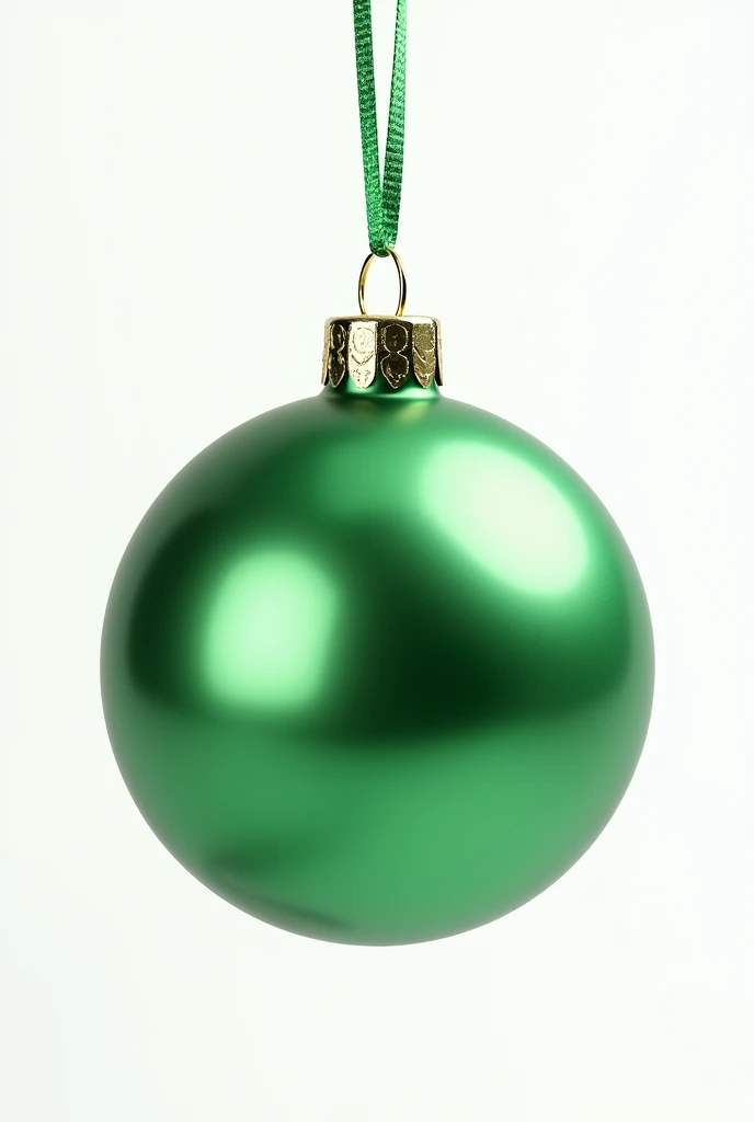 A captivating 3D illustration of a metallic GREEN Christmas bauble with GREEN accents, hanging from a GREEN string, with a subtle sheen that catches the light and a vibrant GREEN hue that stands out against the clean and uncluttered background, resin object with stunning visual details, 3d, c4d, render, isolated, high quality, impeccable details, cinematic realism, white background