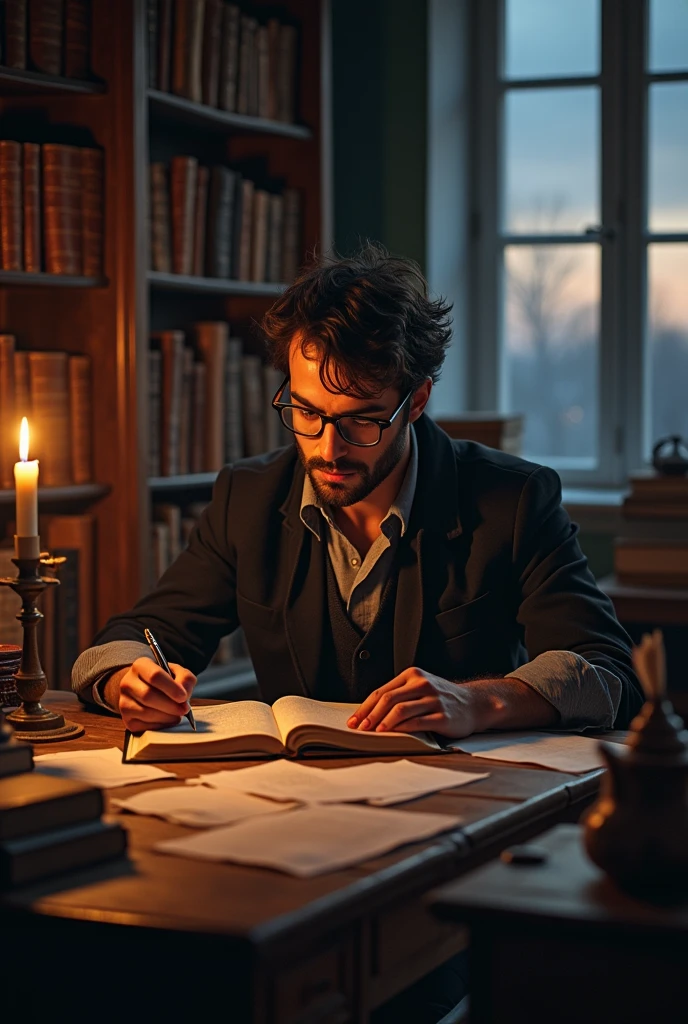 A man writing a book