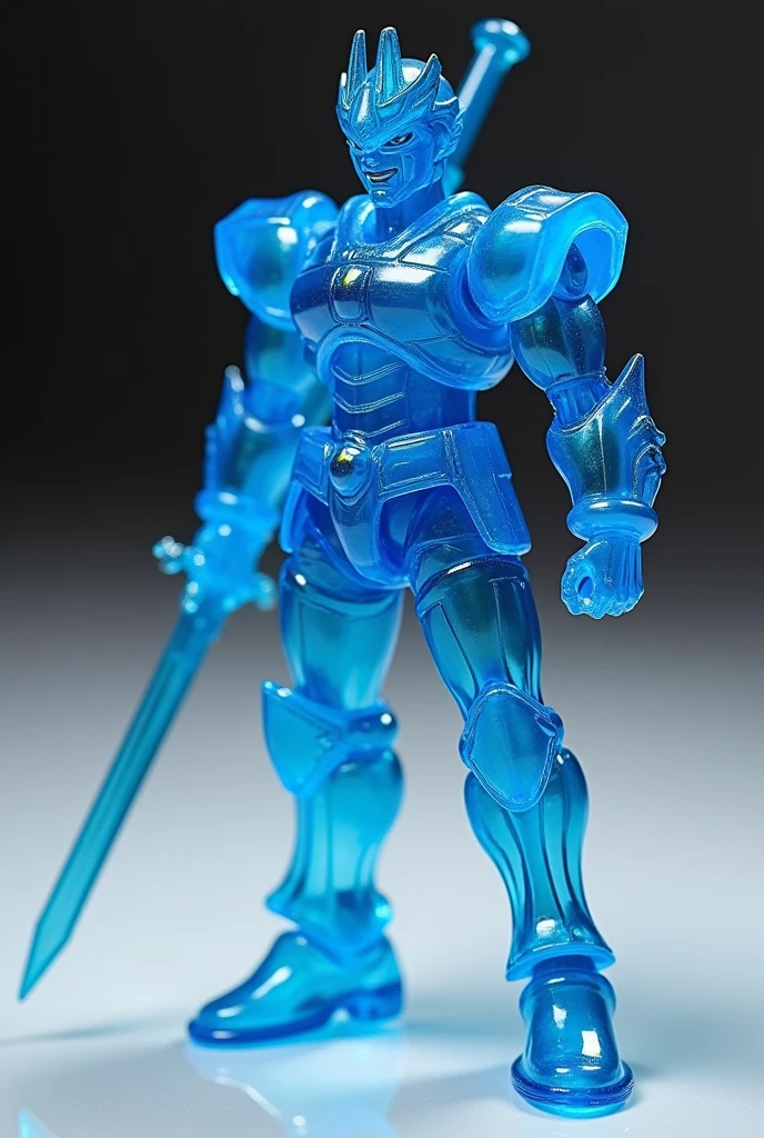 Action figure with transparent blue plastic and with good detail and carries a sword.
