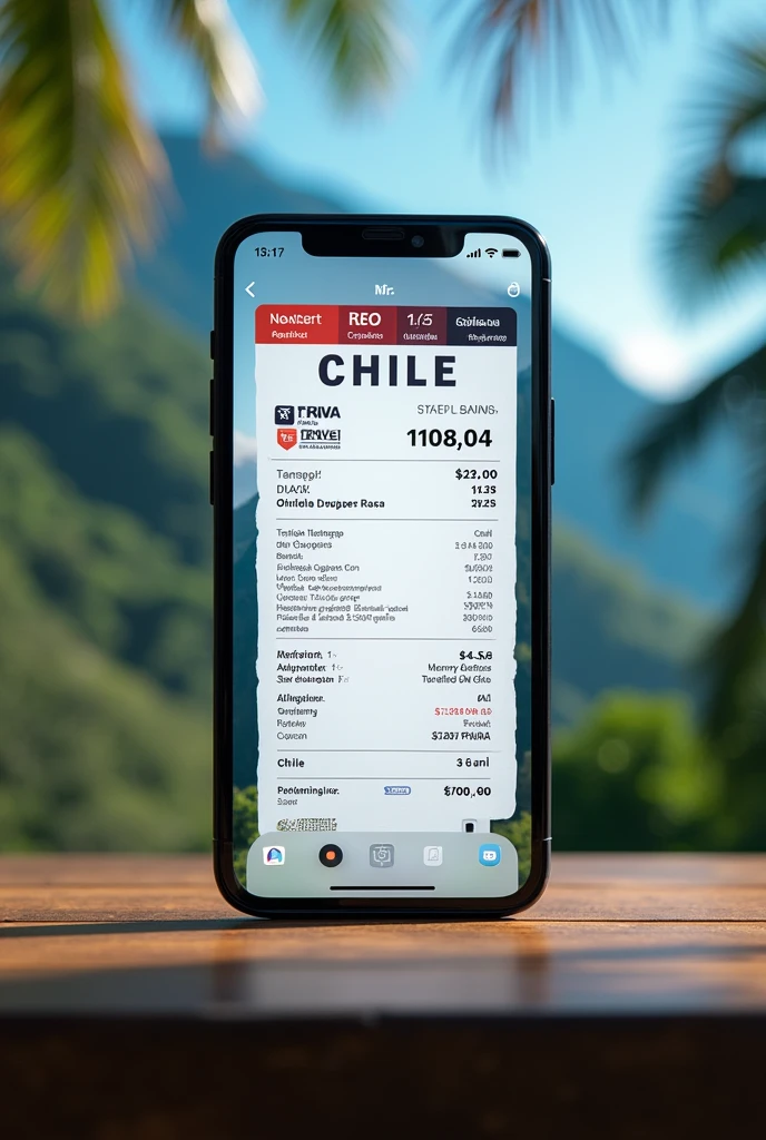 Create a state bank receipt that looks like a screenshot of a cell phone in Chile