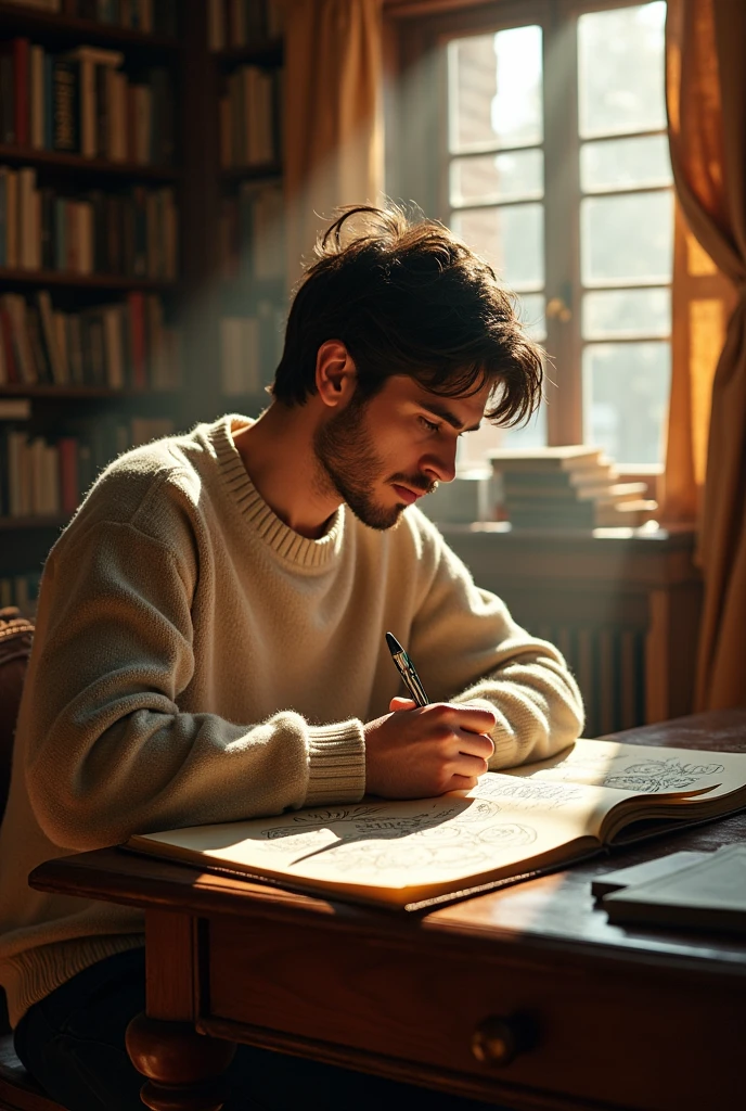 A human man actually writing a book