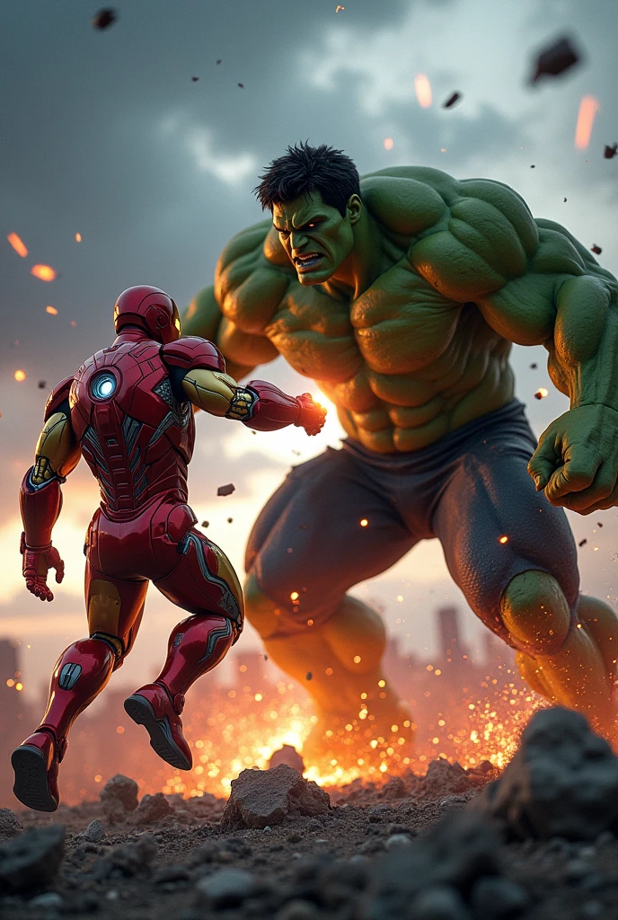 IRON man and Hulk fighting 