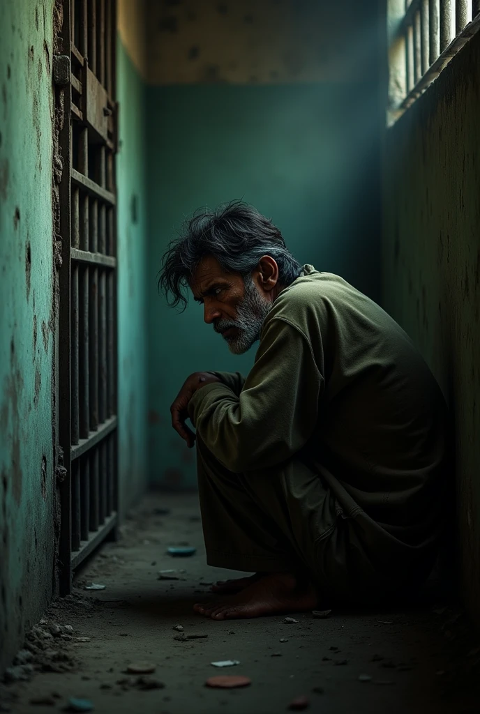 A Bangladeshi man is crying in a secret prison with dim lights all around