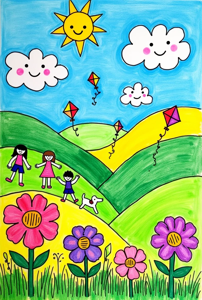 A scenery in kids drawing style