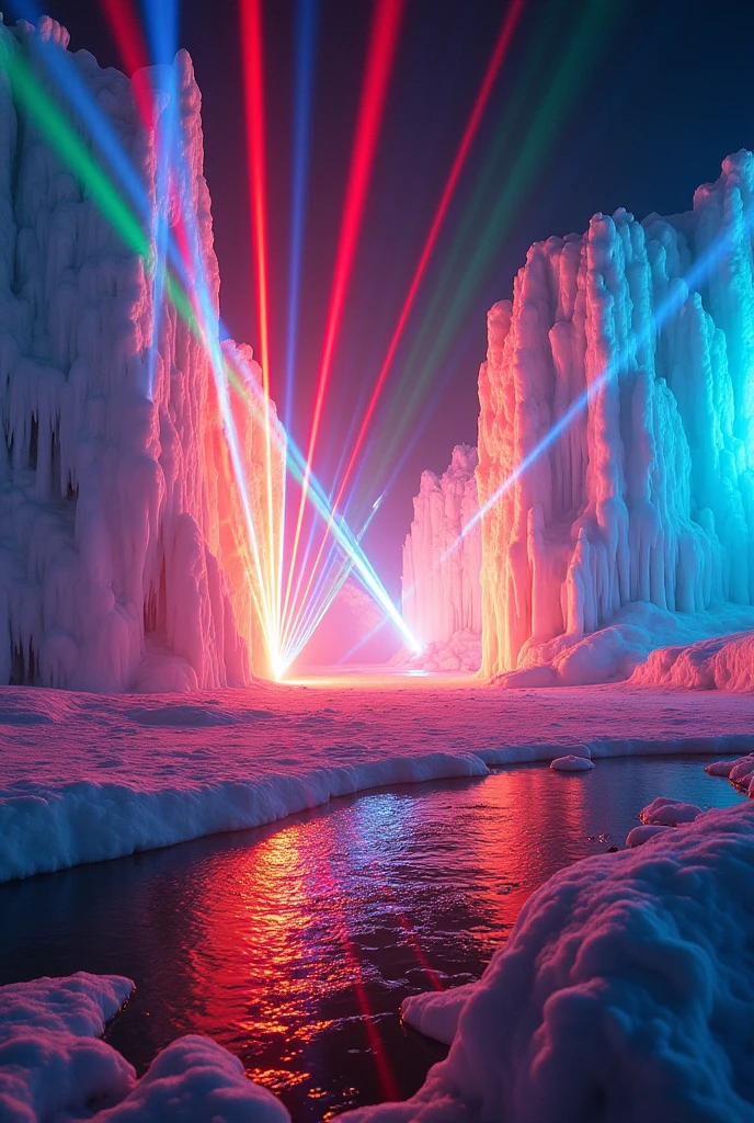 Disco lasers melting in flames infront of ice caps
