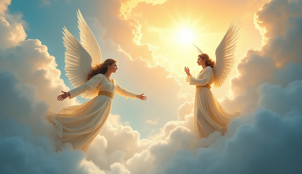 an evangelical image with clouds and angels