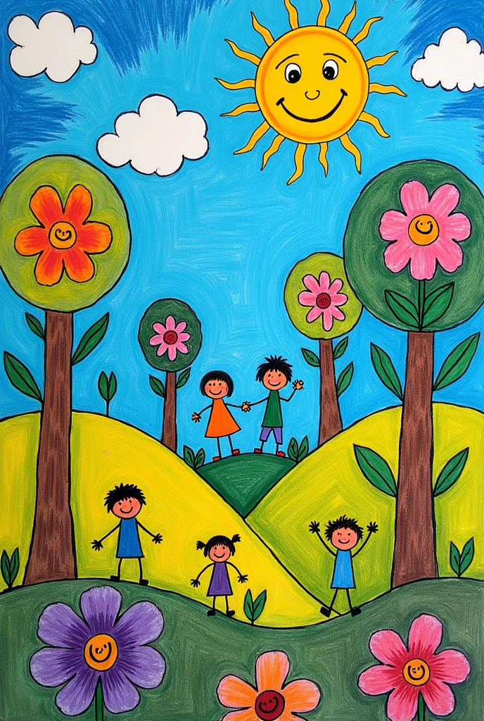 A scenery in kids drawing style