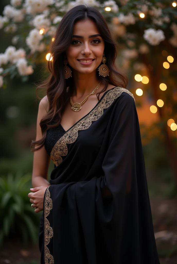 A girl  in black saree showing nipples
