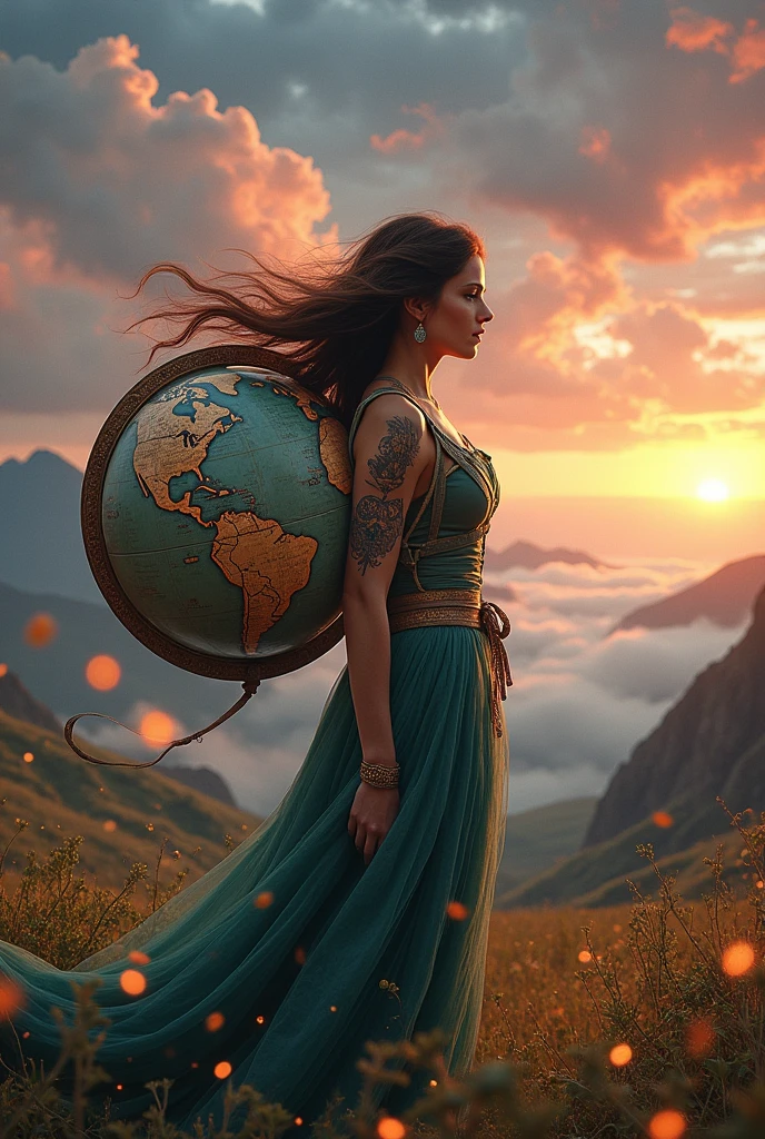 Imagine an atlas woman that carries something on her back like a man that carries sky on his back but she doesn't carry sky on her back