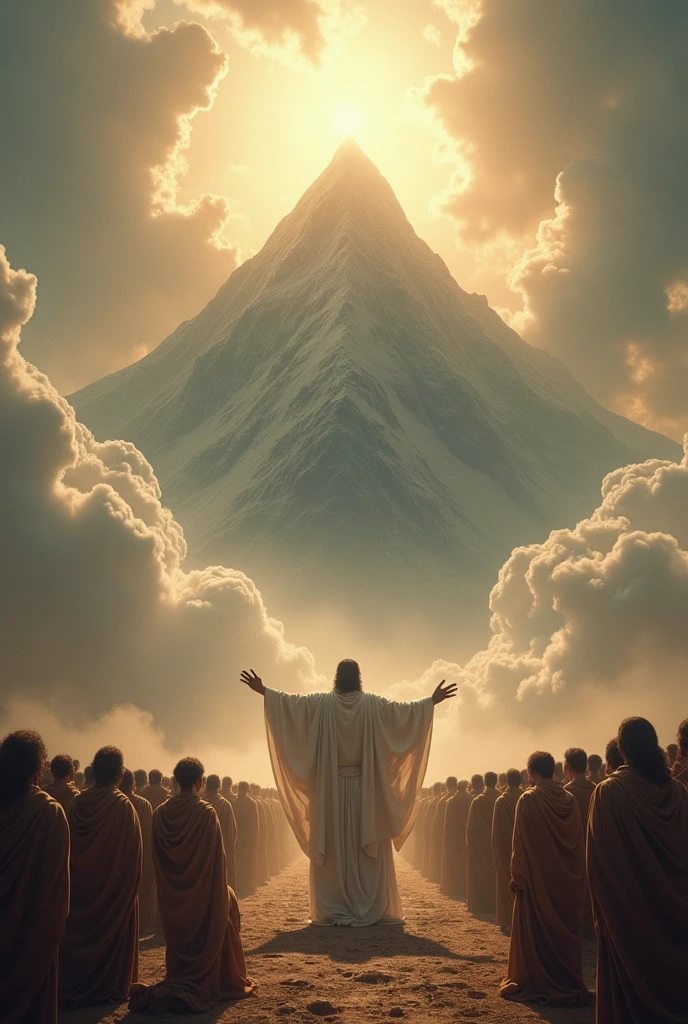 (Photorealism:1.2), Mount Sinai. cloud, sky. Moses meets God. Moses Approaches the Mountain. Make the clothes longer. Make people big. Moses praying. Figure big. 업드려서 Moses praying
사람 더 크게. Moses meeting with the leaders. Moses followed by the people. Moses followed by 2 million people. White outerwear. The posture of the people kneeling down and praying. The people are afraid and fall down. Moses goes ahead and the people follow behind. The people who followed Moses. sky 클로즈업