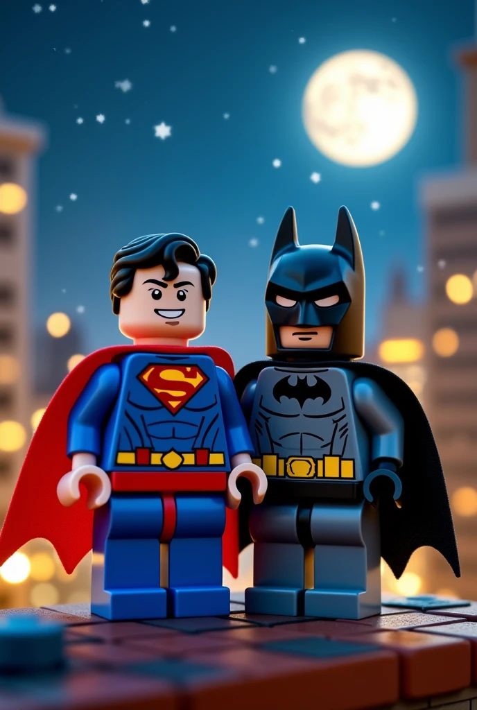 Superman and Batman in lego art, night