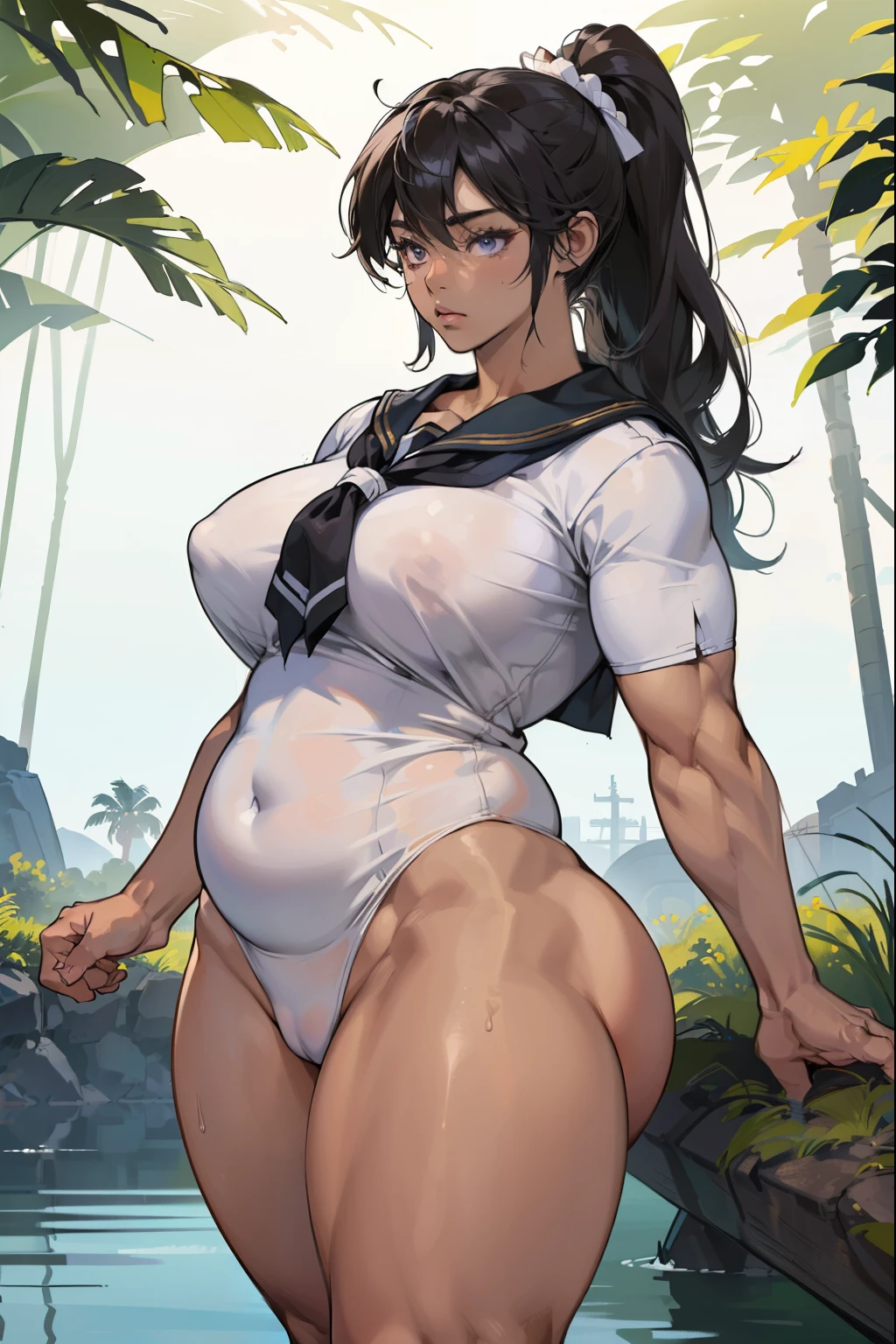 (((((A person with dark skin, Muscular))))), ((thick thighs, 非常にLarge Breasts,、Strong Body、), Black long hair, alone, Glowing Skin, it was foggy, ,Bridge pier, Bristles,Are standing、Big body women、naked,Strong Body、pubic hair,Muscular in the forest,Composition from the front,Muscular and wide hips,Muscular and wide torso,Muscularの, Widebody,thick, Muscularの腕,thick, Muscularの脚,Muscular and broad shoulders,bodybuilder,nakedの美しい女性,Large Breasts,long, saggy breasts,,Deep purple eyes,Woman with beautiful face,Expressionless,,,Strong Woman,Right in front of the viewer,,Muscular女性,Big body and broad shoulders,thick Women,naked,sexy,Stand in front,全naked,正面にAre standing女性,真っ直ぐにAre standing,Fleshy ladies,Plump woman,Chubby woman,Fat woman,Fleshy ladies,,cave,ponytail,Small size sailor suit woman,School girl in uniform
