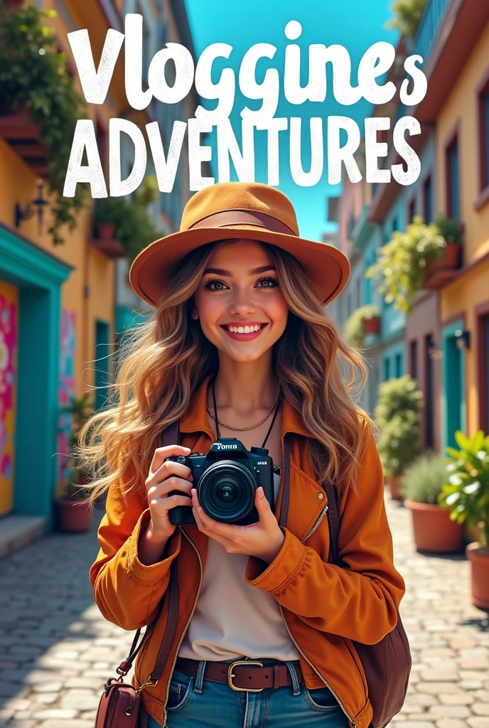 Make a some banners for my youtube channel on vlogging with some text of vlogging and a girl in size 1024×576 