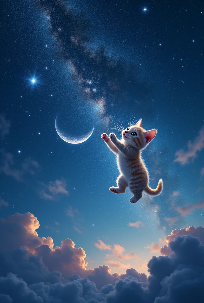 starry skies、A starry sky that almost fills the sky、Milky Way、Flying Kitten、Beautiful crescent moon