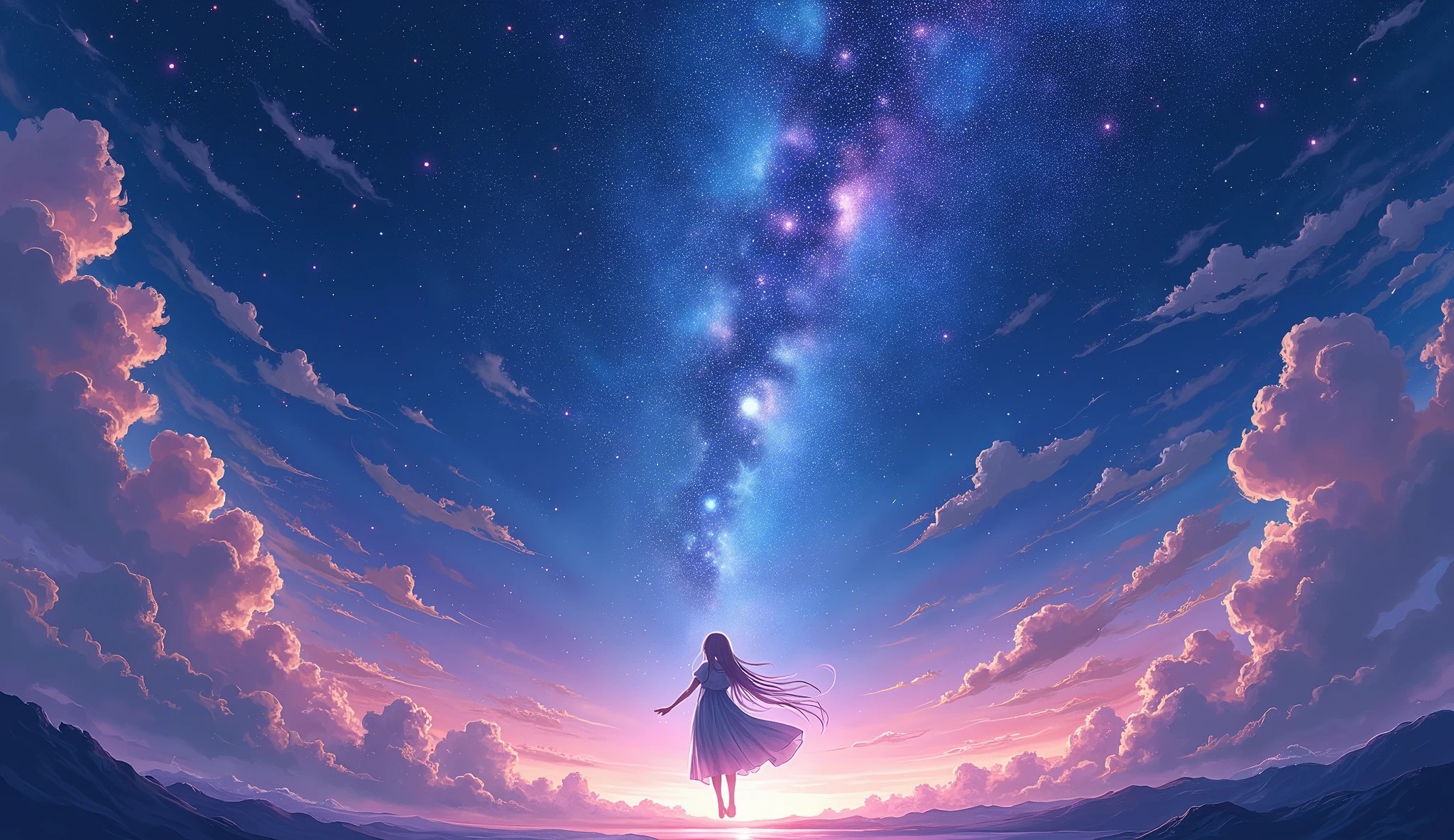 Starry sky,anime,Gorgeous colors, stars all over the sky.
