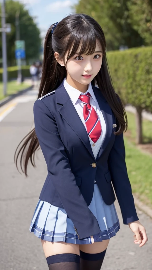 cute、high school girl、Idol、uniform、blazer、mini skirt、See-through、Fluttering in the wind