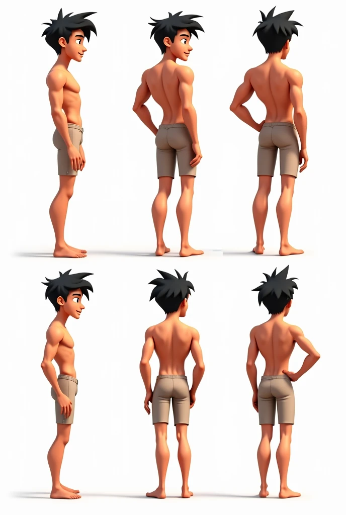 Handsome man,20 years old,naked,short black hair(Animation character design
(8 copies of the same character in 8 directions,reference sheet, solid white background)