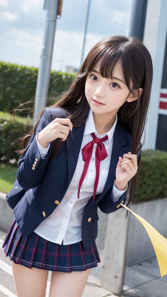 cute、high school girl、Idol、uniform、blazer、mini skirt、See-through、Fluttering in the wind
