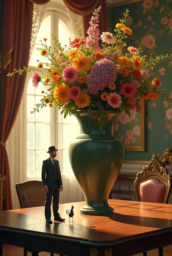 An ant-sized man in a room