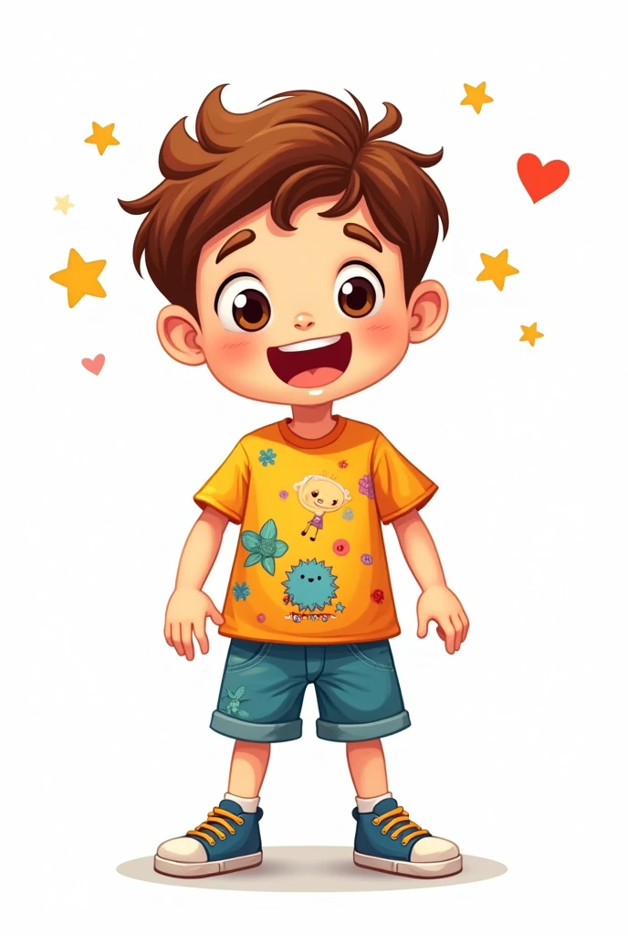 Create a 4k image of A cute boy in kids drawing style, white background