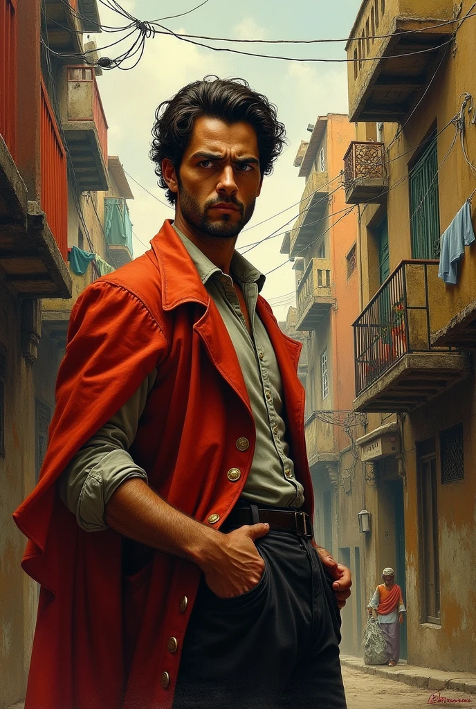 Character John Roman, from the book The Tenement by Aluísio de Azevedo, make it with lines more similar to a painting.