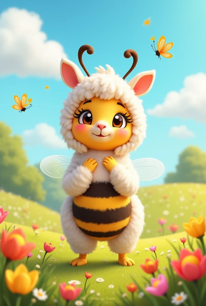 Cartoon bee in an alpaca costume