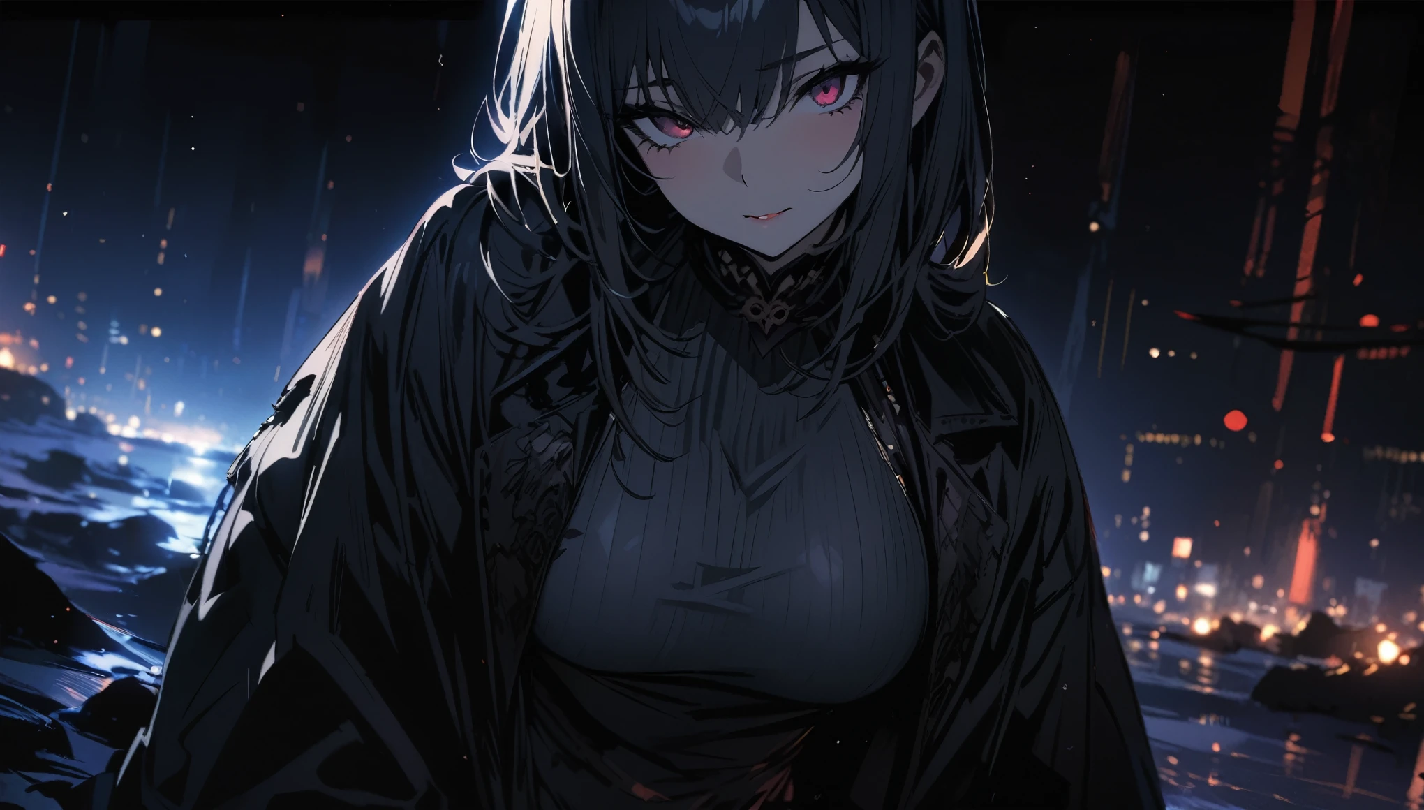 Very detailed, high quality, masterpiece, beautiful, One woman, night, (Dark Environment)