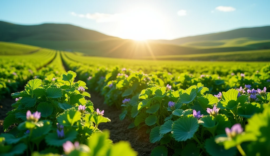 Realistic photo of a vast sweet potato field