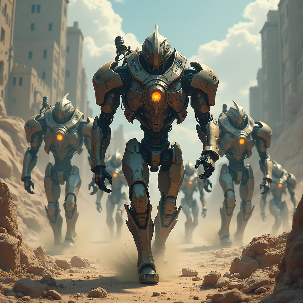 ((Best quality, 8k, Masterpiece: 1.3)), (Sharp focus: 1.2), a horde of necrons, metallic machines,anime artstyle