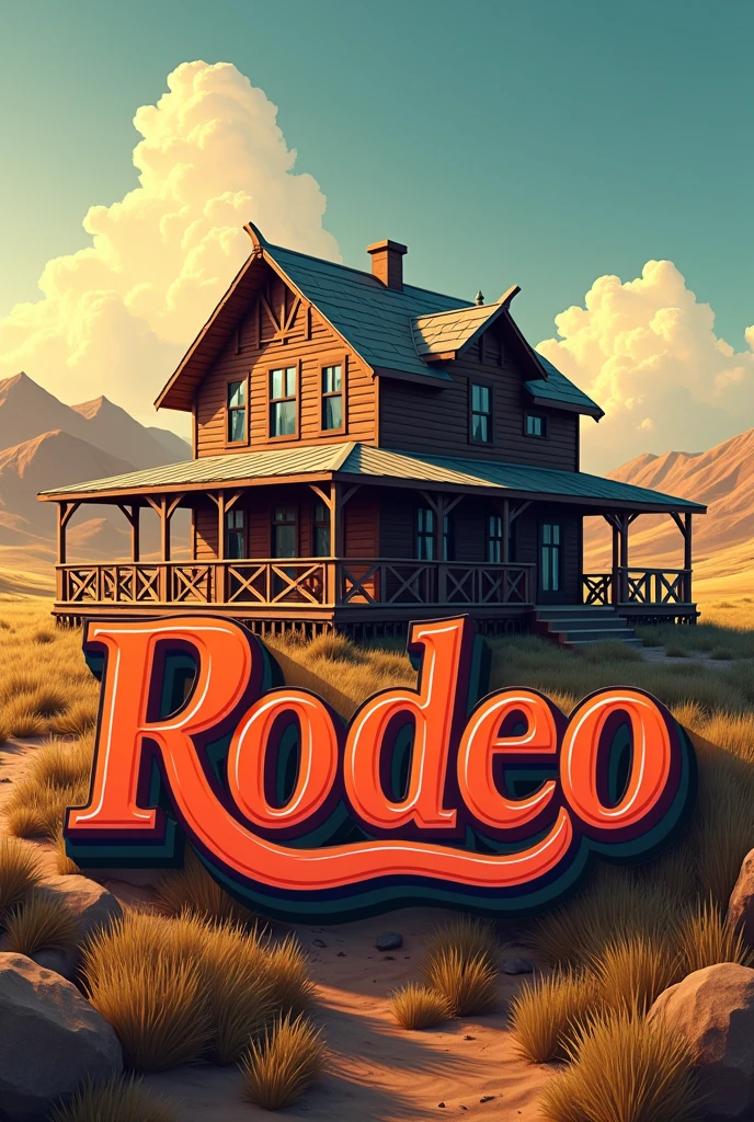Logo de rodeio  para colocar em camisetas  3d apenas com uma cor e sombreado com uma casa um rsncho 