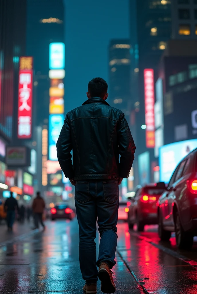 A man alone on the streets of a city 