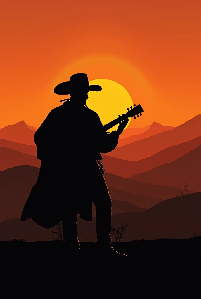 Simple and easy drawing shadow of gaucho playing guitar