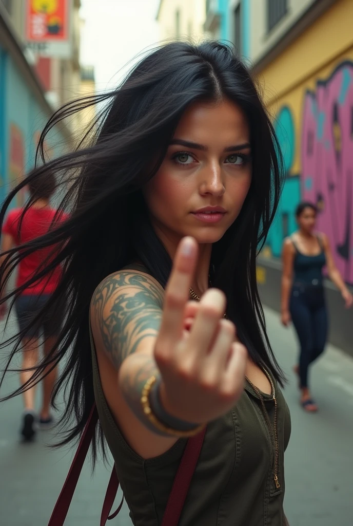 Person holding up middle finger