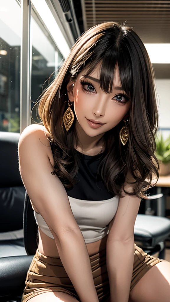 wearing a short miniskirt、hole々And Dominant Beautiful Mature White Women, Holding black see-through panties,Kneel,Shot from below,Glaring expression,
