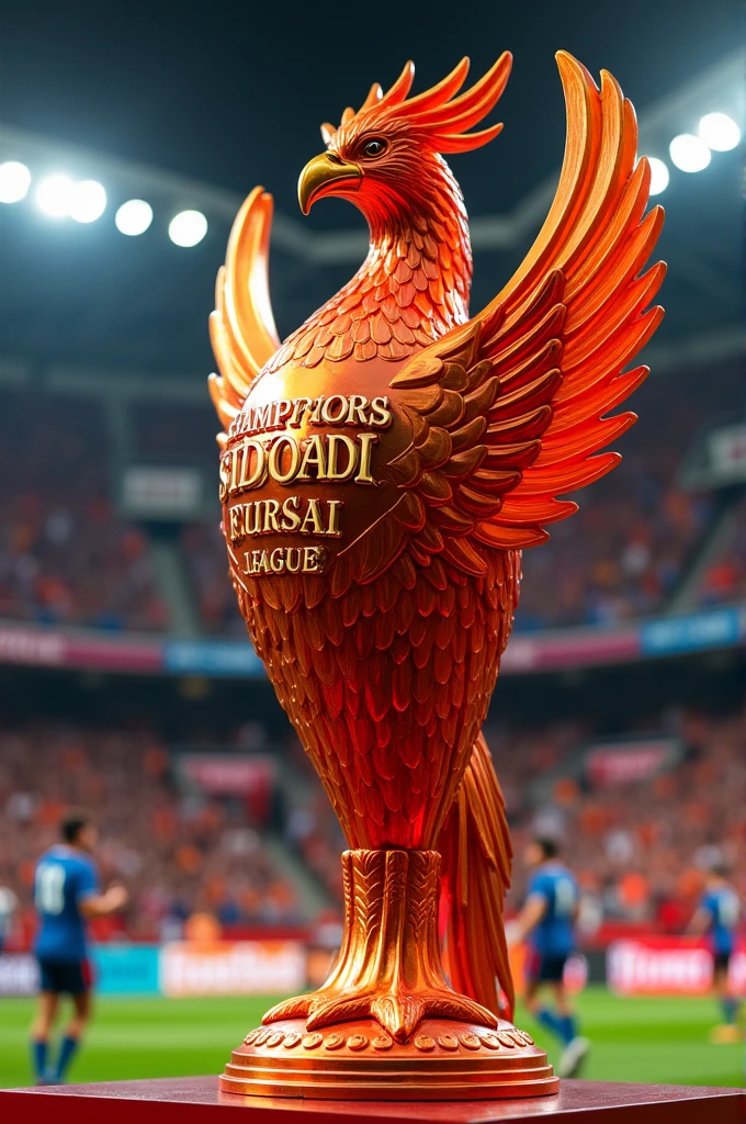 The cup is designed like a phoenix and has the words champions sidodadi futsal league written on it