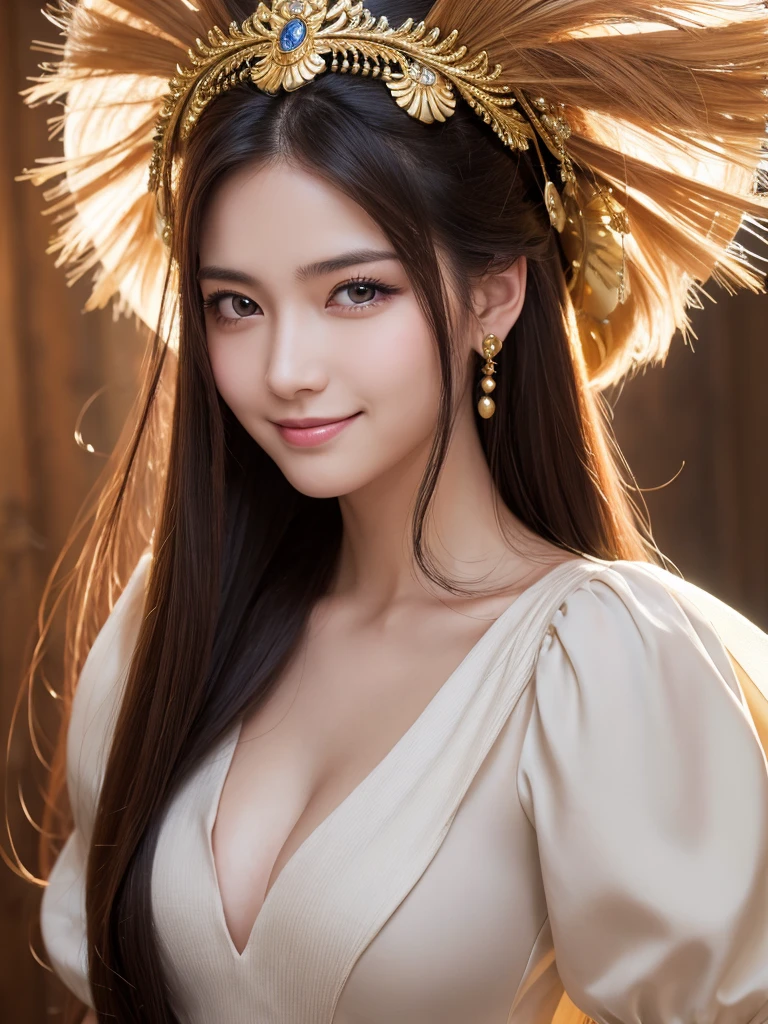 One person, solo, High resolution, Long Hair, Gaze, smile, とてもLong Hair, Pompadour, Droopy eyes, Contemptuous eyes, Character portrait, Wind-like headdress, 