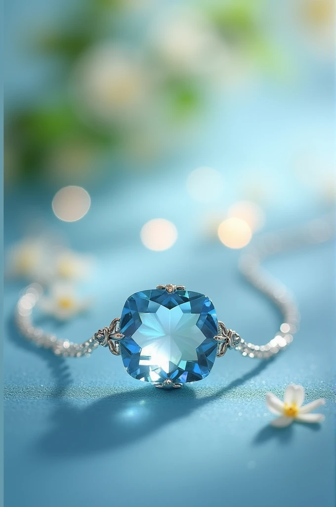 Light blue stone shaped like a small diamond dangling at the chains end