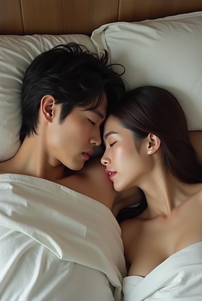 Highest quality、8k、Japanese man and woman having sex on bed、Handsome