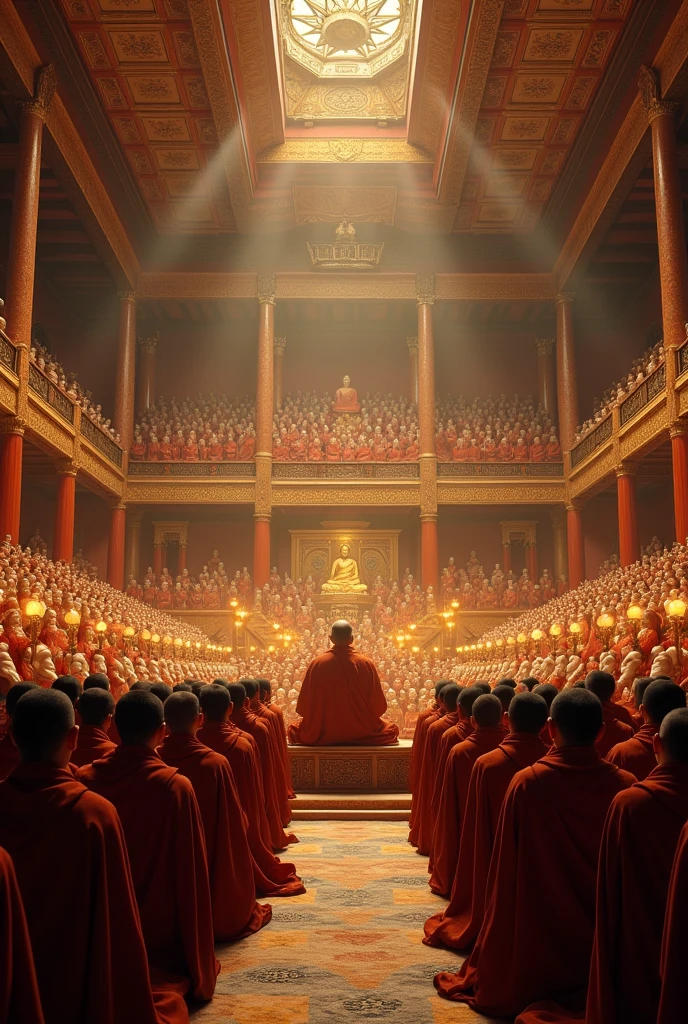 In 400 BC, in a certain kingdom, in a lecture hall there was an arhat sitting in the middle, surrounded by 80,000 monks listening to the sermon, they divided into two floors.