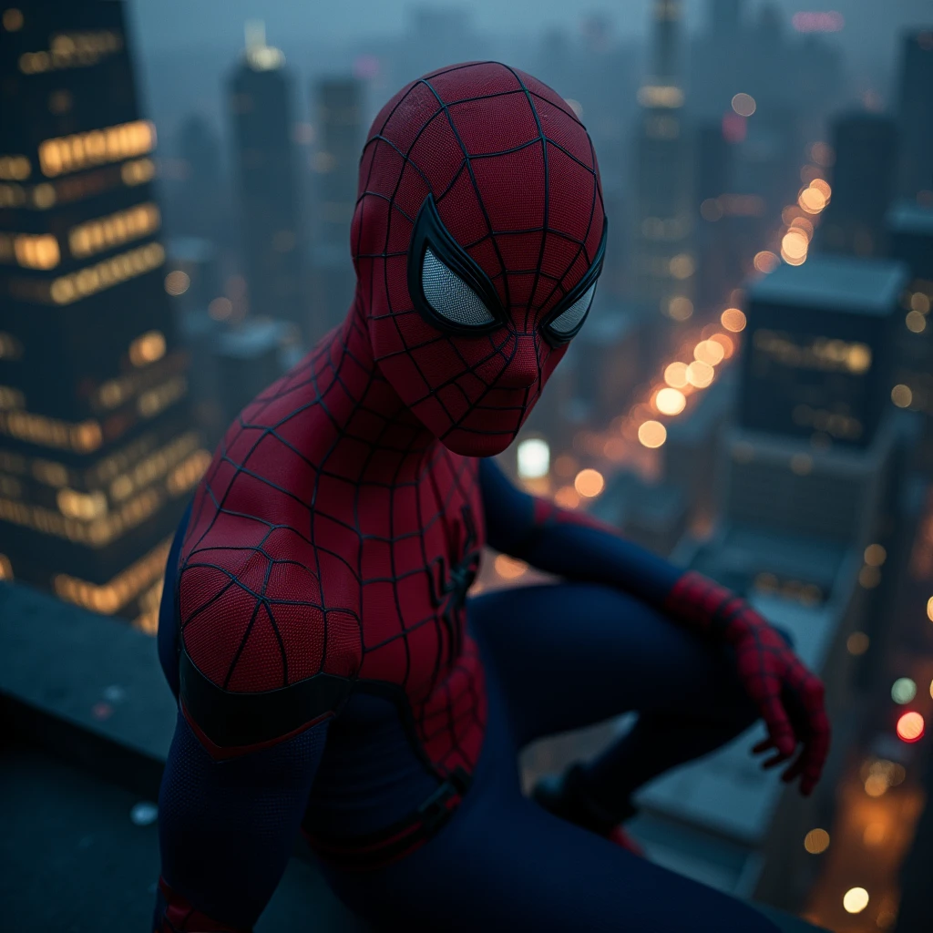 Peter Parker spiderman, 8k, uhd, severe low lighting, high quality, sharp focus, fujifilm XT3