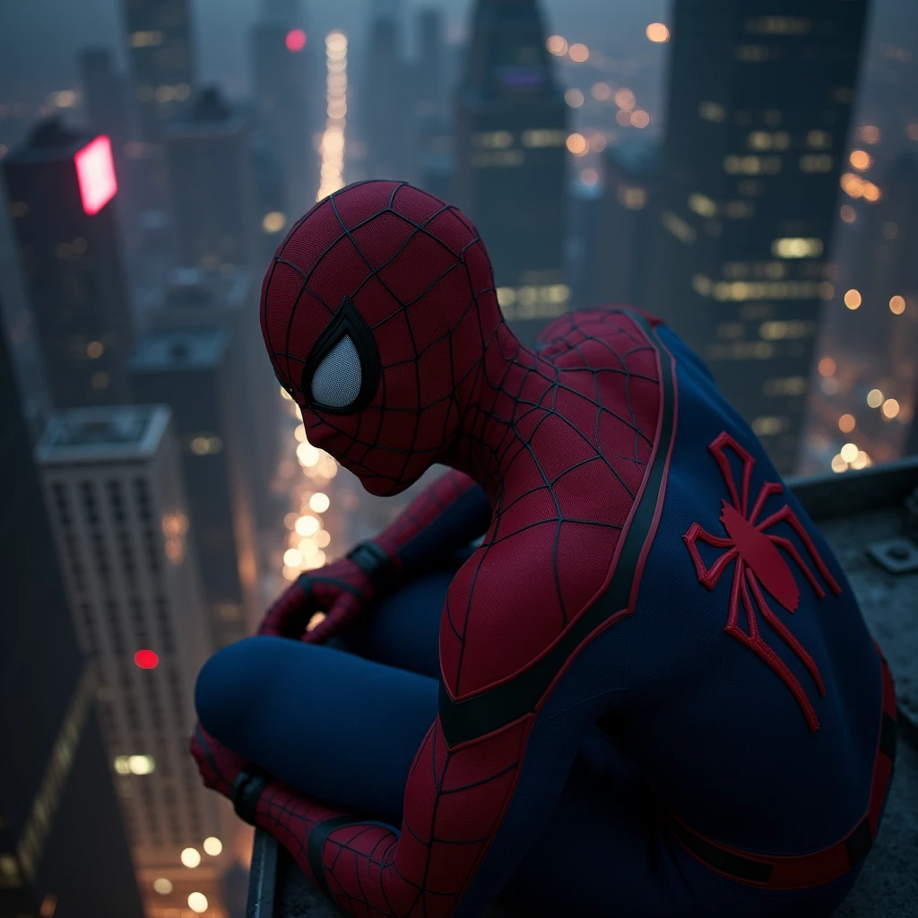 Peter Parker spiderman, 8k, uhd, severe low lighting, high quality, sharp focus, fujifilm XT3