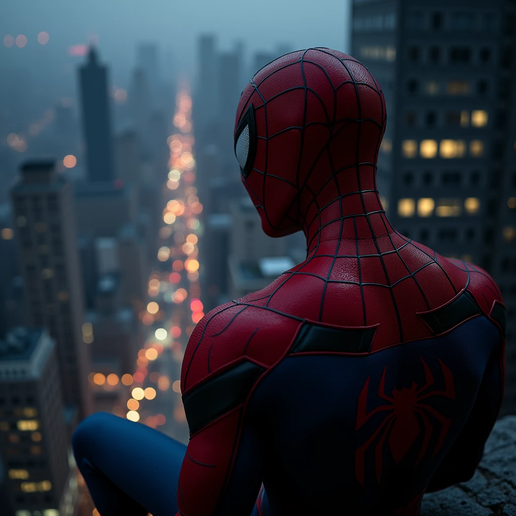 Peter Parker spiderman, 8k, uhd, severe low lighting, high quality, sharp focus, fujifilm XT3