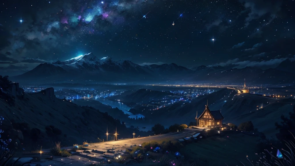 (masterpiece)),((Highest quality)),((High Detail)),nobody, background, gem, Sparkling, Night Sky, Overlooking