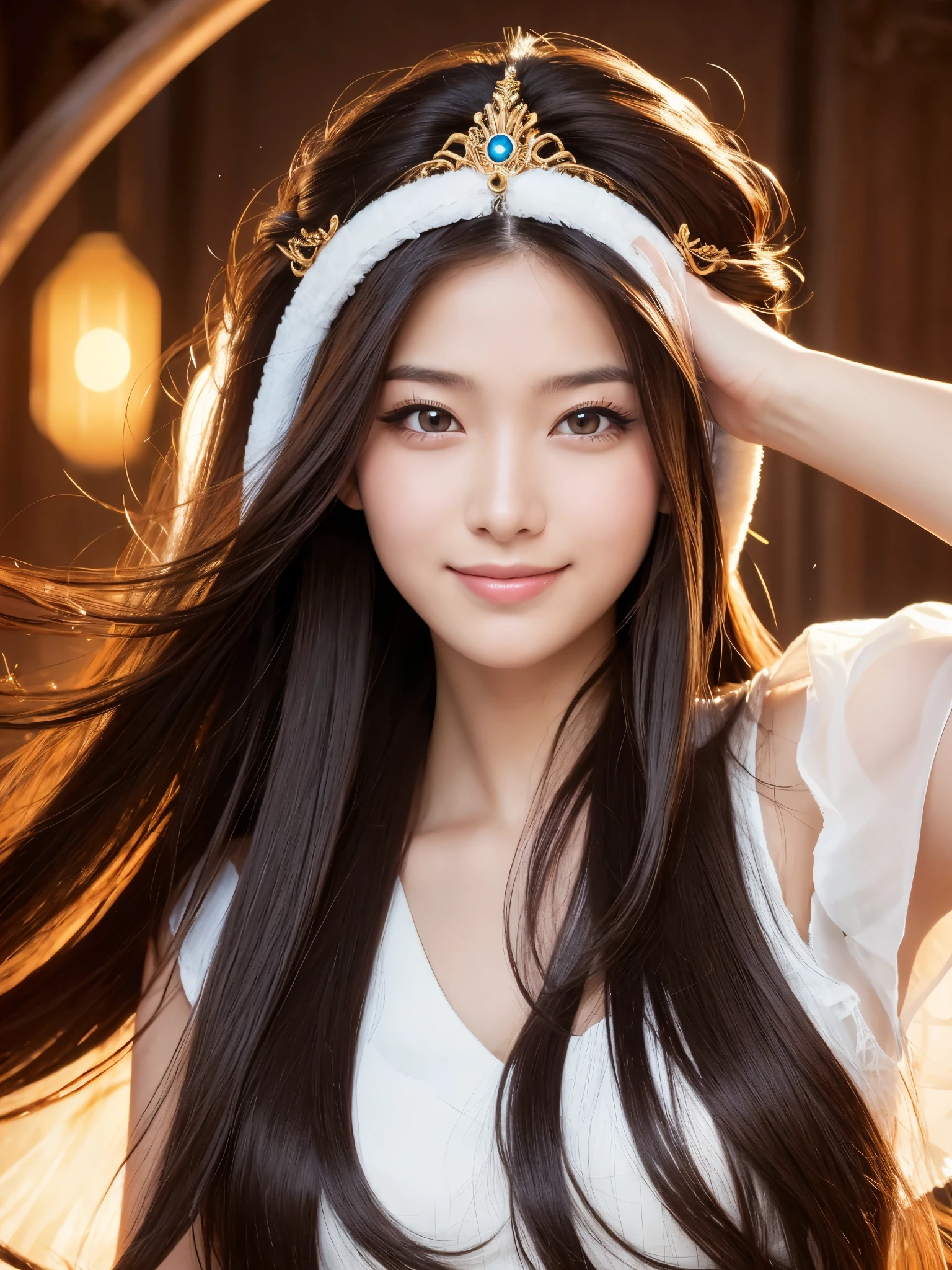 One person, solo, High resolution, Long Hair, Gaze, smile, とてもLong Hair, Pompadour, Droopy eyes, Contemptuous eyes, Character portrait, Wind-like headdress,