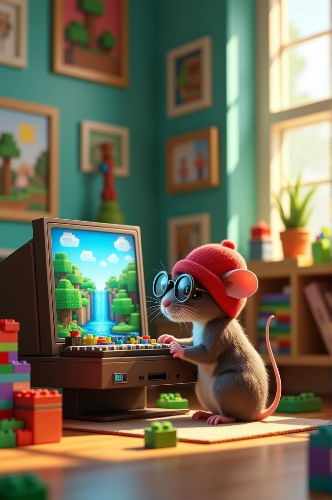 A mouse playing minecraft