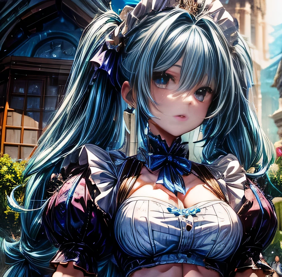 　NOD 　Game Characters　Puripati　Blue hair twintails　　High-class maid outfit with exposed midriff　Muscular　Heinstein Castle　Beauty
