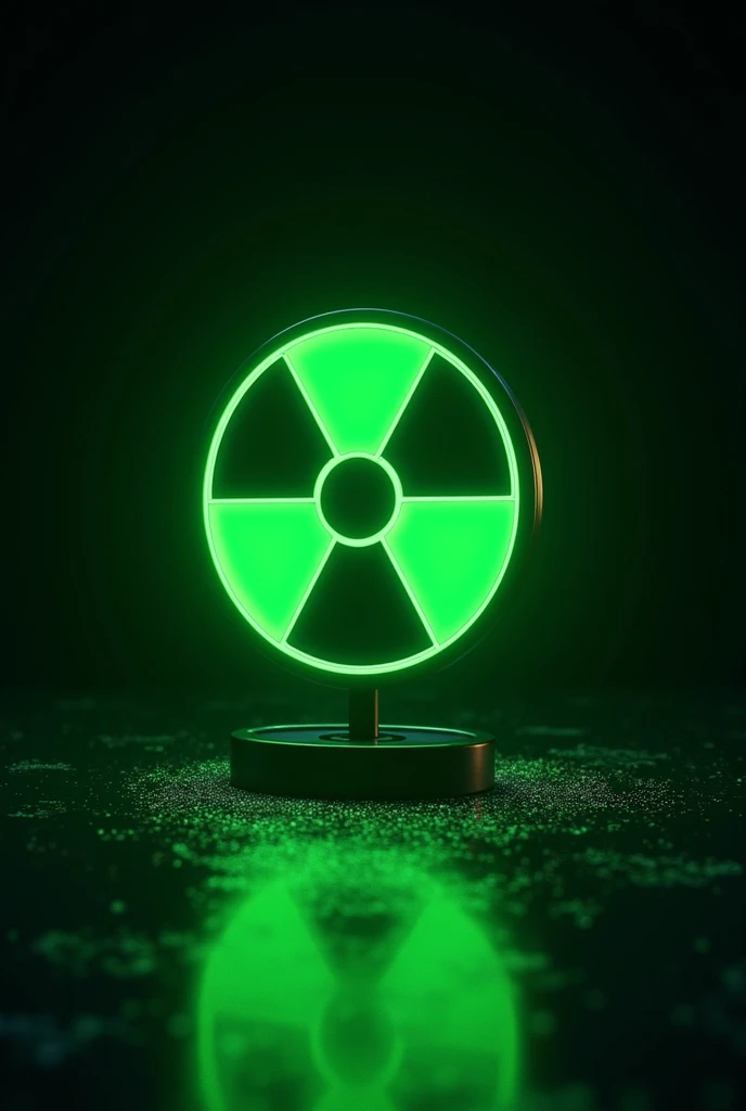 A bright neon green and black radioactive symbol with nothing dirty inside.